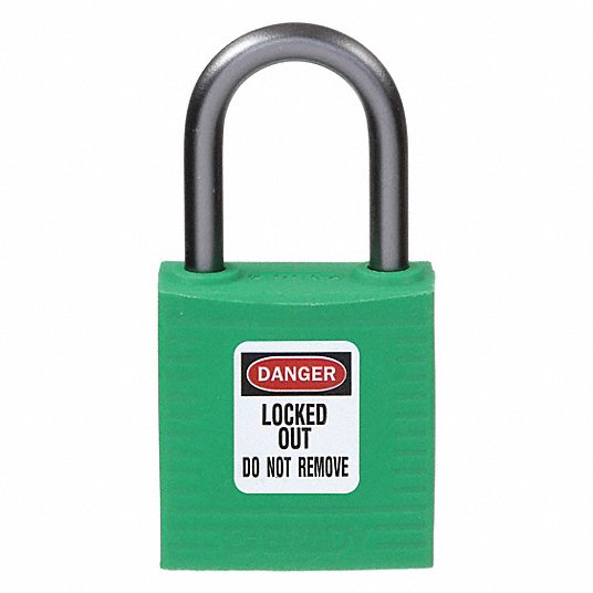 Brady 143152 Lockout Padlock Keyed Different, Nylon, Compact Body Body Size, Aluminum, Std, Green, Plastic