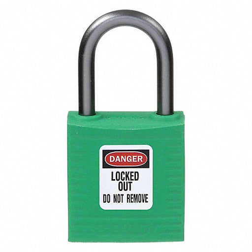 Brady 143152 Lockout Padlock Keyed Different, Nylon, Compact Body Body Size, Aluminum, Std, Green, Plastic