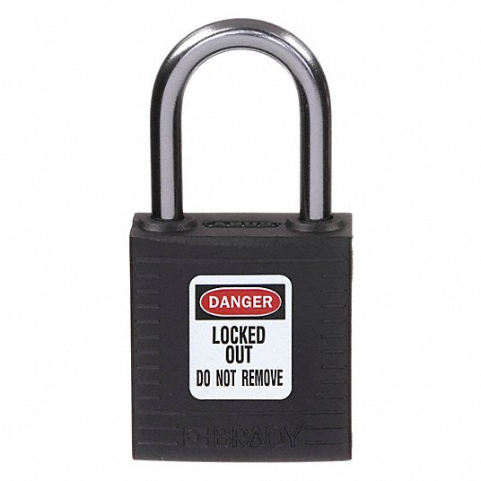 Brady 143166 Lockout Padlock Keyed Different, Nylon, Compact Body Body Size, Aluminum, Std, Black, Plastic