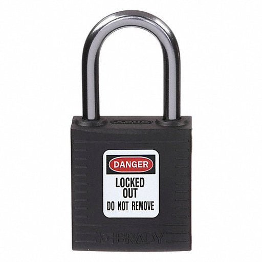 Brady 143166 Lockout Padlock Keyed Different, Nylon, Compact Body Body Size, Aluminum, Std, Black, Plastic