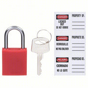 Brady 143150 Lockout Padlock Keyed Different, Nylon, Aluminum, Std, Red, 1 Pack Size, Plastic