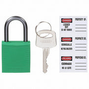 Brady 143152 Lockout Padlock Keyed Different, Nylon, Compact Body Body Size, Aluminum, Std, Green, Plastic
