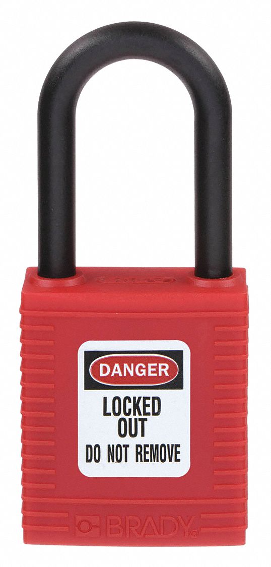 Brady 123324 Lockout Padlock, Keyed Different, Nylon, Std Body Body Size, Nylon, Std, Red, 1 Pack Size