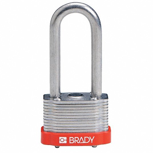 Brady 118978 Keyed Padlock Keyed Alike, Steel, Std Body Body Size, Hardened Steel, Extended, Red