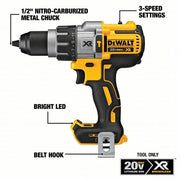 DeWalt DCD996P2 Cordless Hammer Drill Kit 20V, Premium, 1/2 in Chuck, Keyless, 1/2 in Concrete Capacity, 3