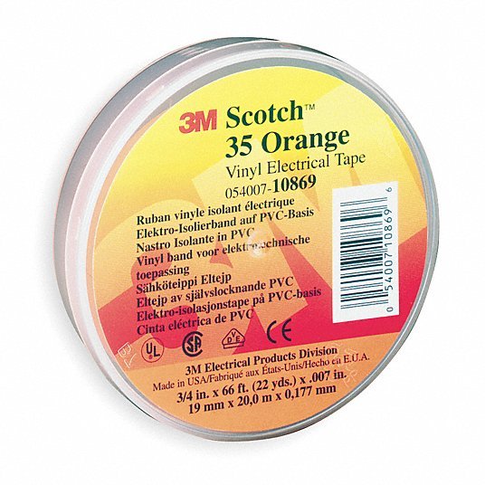 3M 10869 Vinyl Electrical Tape, 35, Scotch, 3/4 in W x 66 ft L, 7 mil thick, Orange, 1 Pack - Redwood.