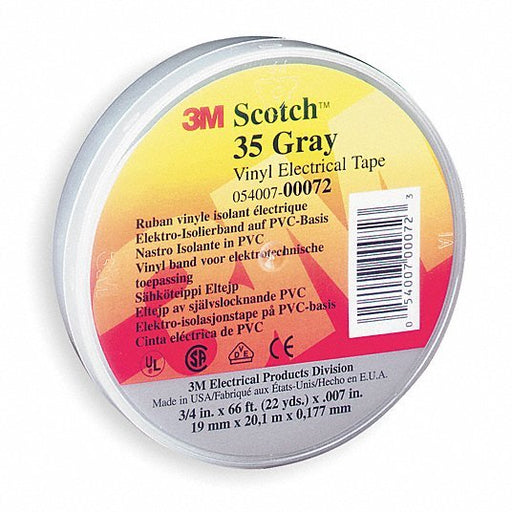 3M 35 - GRAY - 3/4 Insulating Electrical Tape Gen Purpose, Scotch®, 35, Vinyl, 3/4 in x 66 ft, 7 mil Tape Thick - Redwood.KV3A185