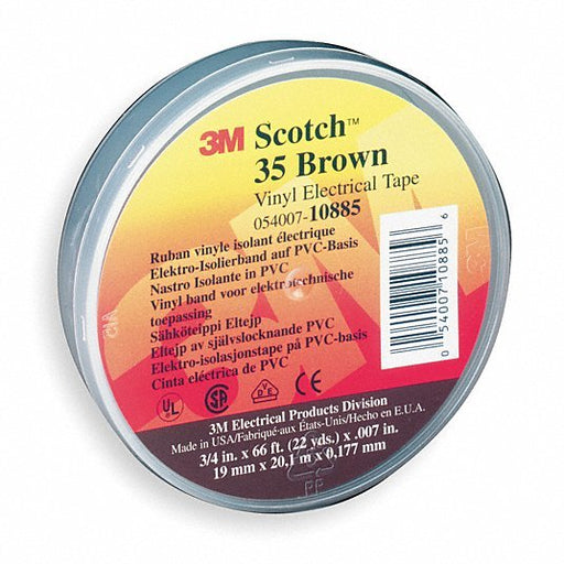 3M 10885 Vinyl Electrical Tape, 35, Scotch, 3/4 in W x 66 ft L, 7 mil thick, Brown, 1 Pack - Redwood.