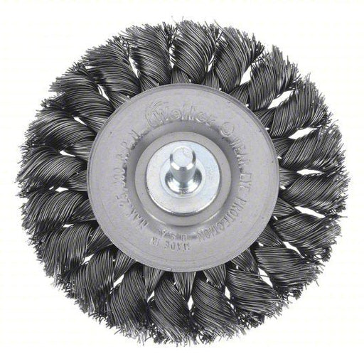 Weiler 94105 Wire Wheel Brush Twisted Steel, 3 1/4 in Dia x 3/8 in Wd, 1/4 in Shank, 0.014 in Fill