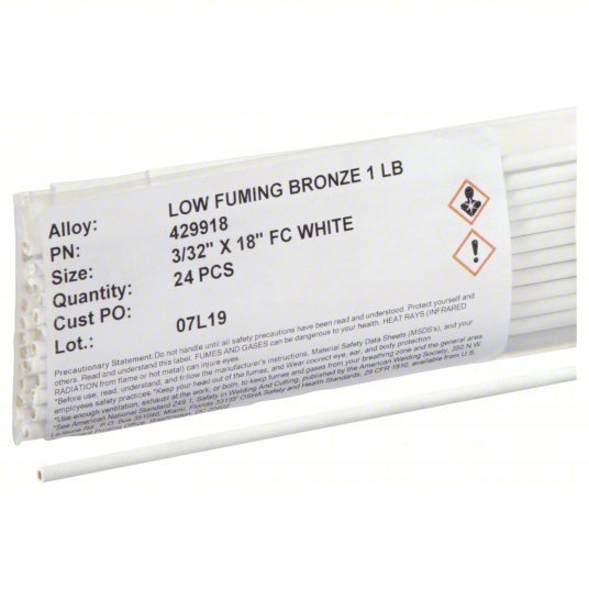 Bernzomatic WB5 Brazing Alloy Low-Fuming Bronze, 0% Silver, RBCuZn-C, 3/32 in x 18 in, Bare, 24 PK