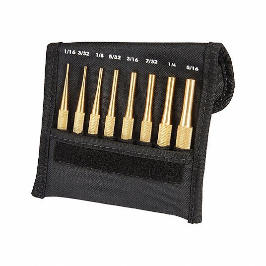 Starrett SB565Z Drive Pin Punch Set, 8 Pieces, Brass