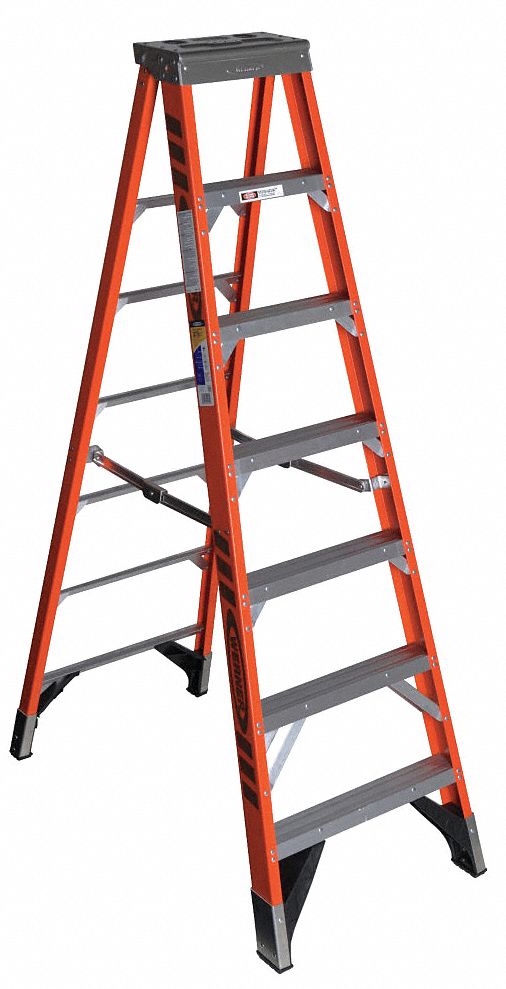 Werner 7407 Stepladder, 7 ft Ladder Size, Fiberglass, 375 lb Load Capacity, 28 lb Wt, 4.8 ft Standing Ht