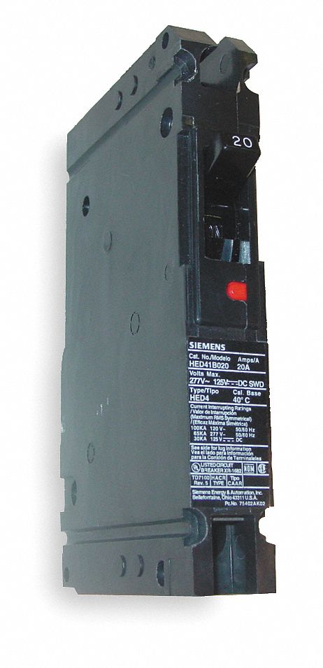 Siemens ED41B080 Molded Case Circuit Breaker, 80 A Amps, 22kA at 277V AC, Fixed, Load Side Lug, Any, ED4