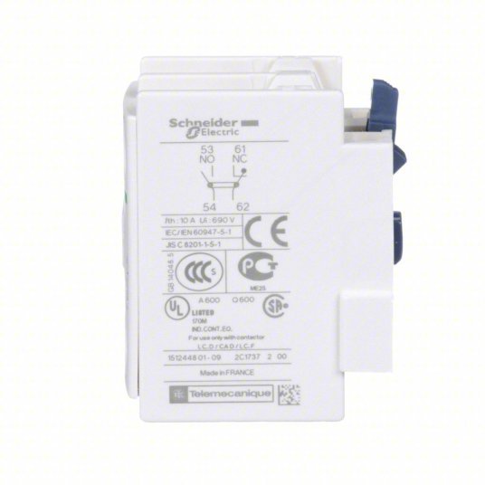 Schneider LADN11 Auxiliary Contact Block 1NO/1NC, 10 A Max Current (AC), Front Mount