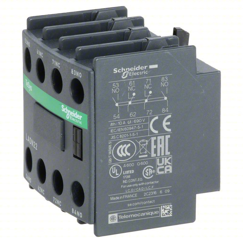 Schneider LADN22 Auxiliary Contact Block 2NO/2NC, 10A Max Current (AC), Front Mount - Redwood.KV3DB62