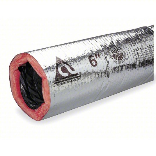 Atco 13002506 Flexible Duct 6 in Dia, 25 ft Lg, R 4.2, 0.05% Vapor Trans, Fiberglass, Metallized Polyester