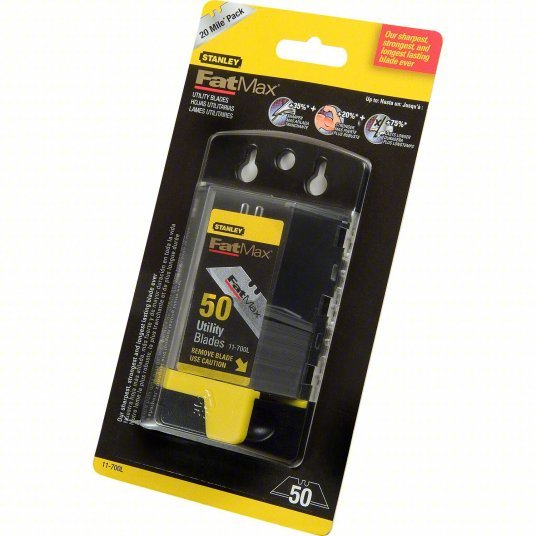 Stanley 11-700L Utility Blade 2 7/16 in Blade Lg, 3/4 in Blade Wd, 0.03125 in Blade Thick, Steel, 50 PK