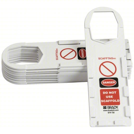 Brady SCAF-STH132 Tag Inspection, 3 1/2 in Wd, 11 3/4 in Ht, Black/Red on White, Rectangle, Plastic, English, 10 PK