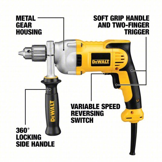DeWalt DWD210G Drill 1/2 in Chuck Size, Keyed, 1,250 RPM Free Speed, 10 A Current, 120V AC, 4.9 lb Tool Wt