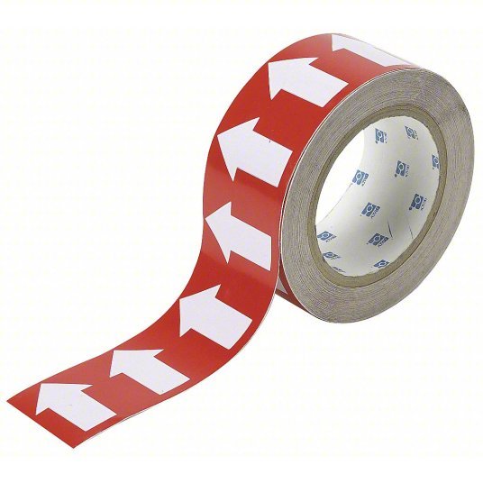 Brady 91288 Arrow Tape Red, White, 4 in Wd, 90 ft Roll Lg