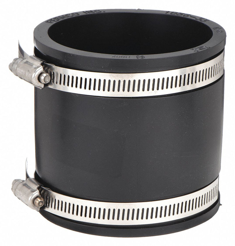 Fernco 1056-150 Flexible PVC Pipe Coupling, 1-1/2 in x 1-1/2 in, Slip-On, Female x Female, Black, 4.3 psi