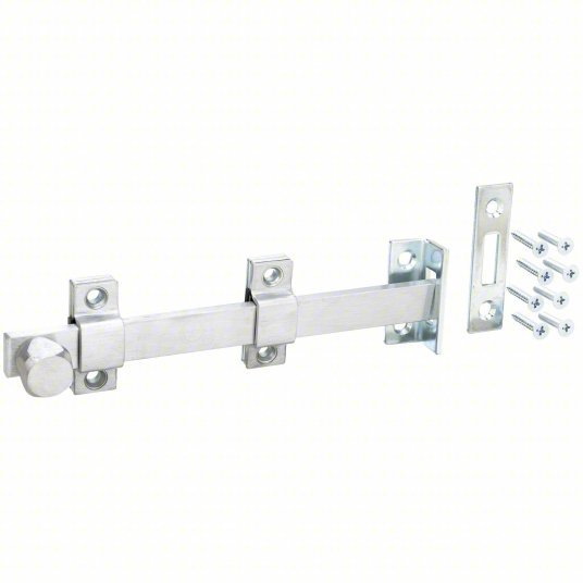 Rockwood 580-8.26D Surface Bolt Satin Chrome, 3/4 in Bolt Head Dia., Steel/Stainless Steel, 2 in Wd, 8 in Lg