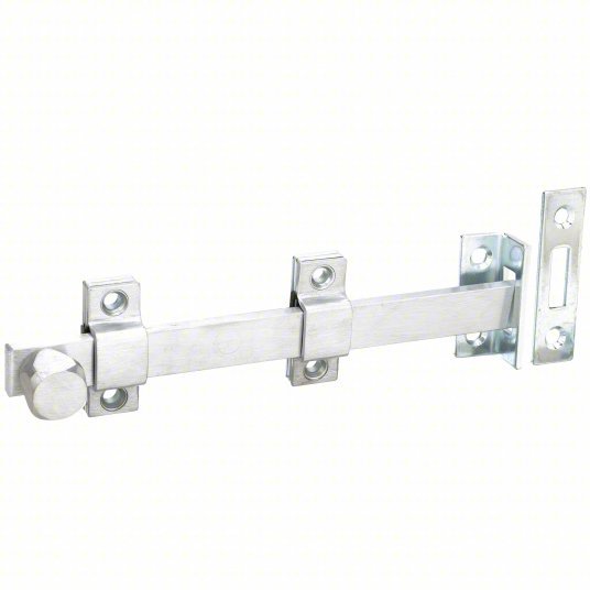 Rockwood 580-8.26D Surface Bolt Satin Chrome, 3/4 in Bolt Head Dia., Steel/Stainless Steel, 2 in Wd, 8 in Lg