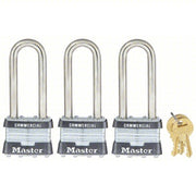 Master Lock 1TRILJCOM Padlocks, Keyed Alike, Long Shackle, Rectangular Steel Body, Steel Shackle, 3/4 in W