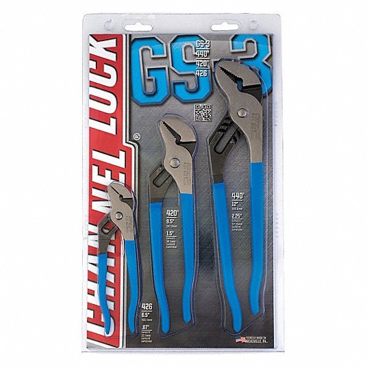 Channellock GS-3 3 Piece Plastic Tongue and Groove Plier Set, Dipped