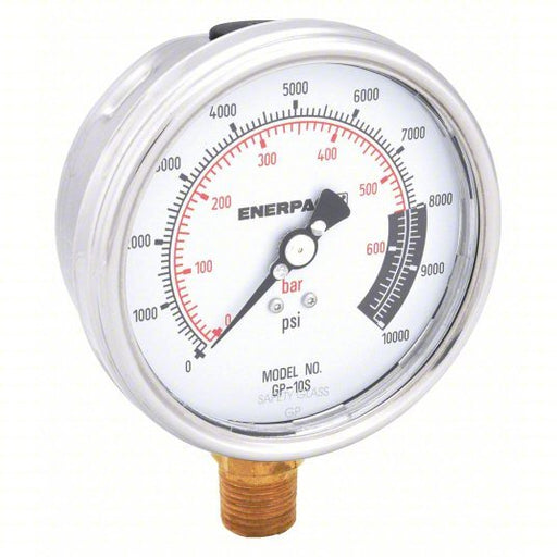Enerpac GP10S Hydraulic Cylinder Pressure Gauge 0 to 10,000 psi psi, 4 in Dial, 1/2 in NPTF Male, Bottom