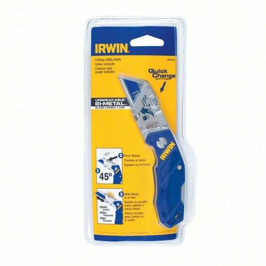 Irwin 2089100 Folding Utility Knife 4 in/5 3/4 in, Bi-Metal, Metal, 1 Blades Included, Includes Pocket Clip