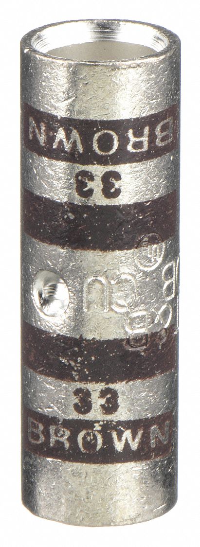 Thomas & Betts 54507 Open Barrel Splice, 2 AWG Wire Size, Brown Code, 1.25 in, Copper Barrel, 33 Die