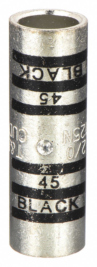 Thomas & Betts 54510 Open Barrel Splice, 2/0 AWG Wire Size, Black Code, 1.75 in, Copper Barrel, 45 Die