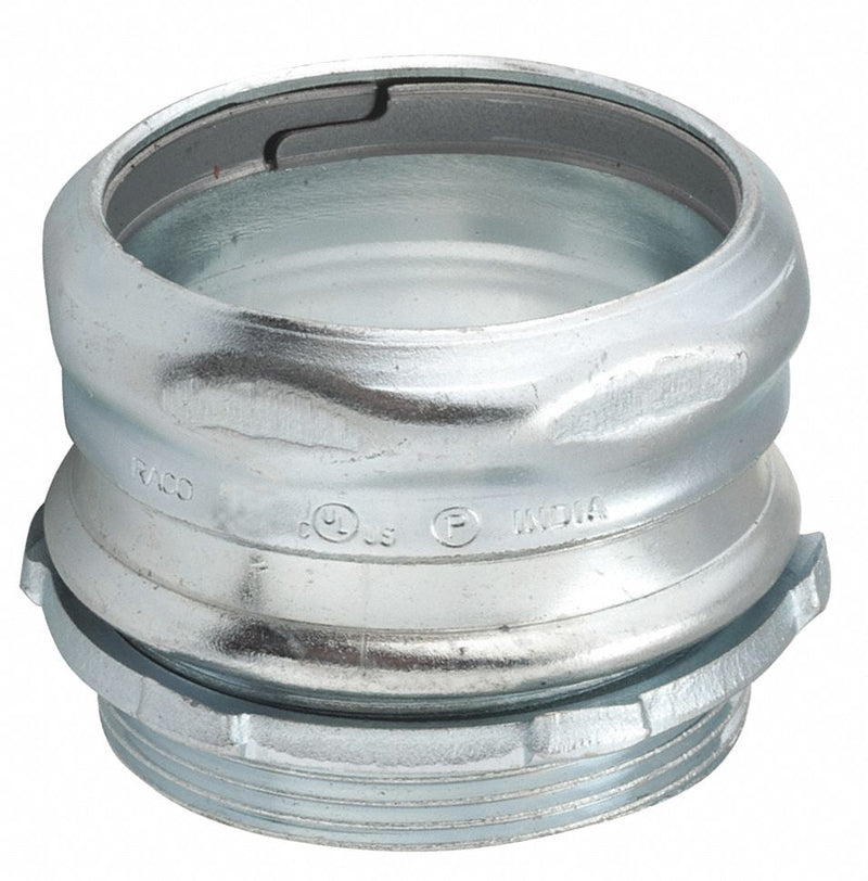 Raco 2946 Compression Conduit Connector, Steel, 4 in Trade Size, 4 23/32 in Overall Lg, Non-Insulated, Gray