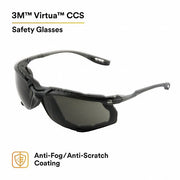 3M 11873-00000-20 Safety Glasses Gray Lens Color, Frameless, Anti-Fog, Gray Frame Color