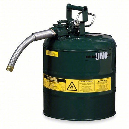 Justrite 7220420 Type II Safety Can For Use With Oil, 2 gal Capacity, Includes 5/8 in OD Flex Hose, Green