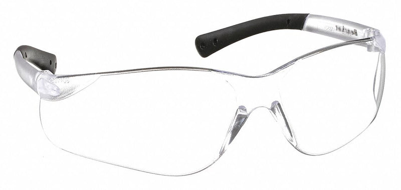 Mcr Safety BK110 Safety Glasses, Clear Lens, Frameless, Scratch-Resistant, Black/Clear Frame, BK1 Series PK12