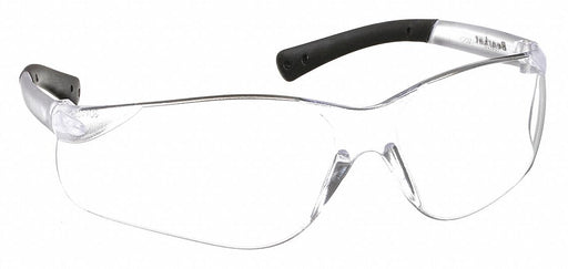 Mcr Safety BK110 Safety Glasses, Clear Lens, Frameless, Scratch-Resistant, Black/Clear Frame, BK1 Series PK12