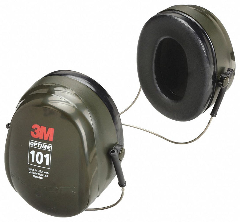 3M Peltor H7B Optime 101 Earmuffs, Behind-the-Neck, 26 dB NRR, Passive, Foldable, Foam/PU/PVC, Black/Green