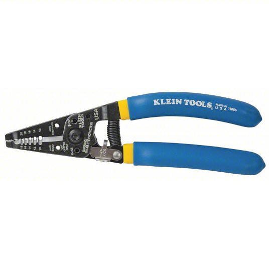 Klein 11055 Wire Stripper 18 AWG to 10 AWG, 7 1/8 in Overall Lg, Std Cushion Grip, 20 AWG to 12 AWG, 6 - 8 in