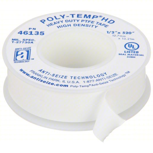 Anti-Seize 46135 Thread Sealant Tape POLY-TEMP® HD, High Density, 1/2 in x 43 ft, White