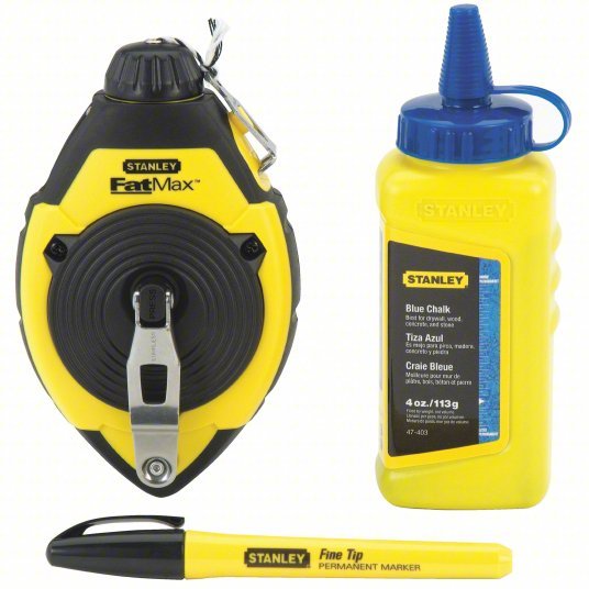 Stanley 47-681L Chalk Line Reel Kit 3:1, 100 ft Line Lg, Yellow/Black, 3 oz Fill Wt, Sliding Door, Blue