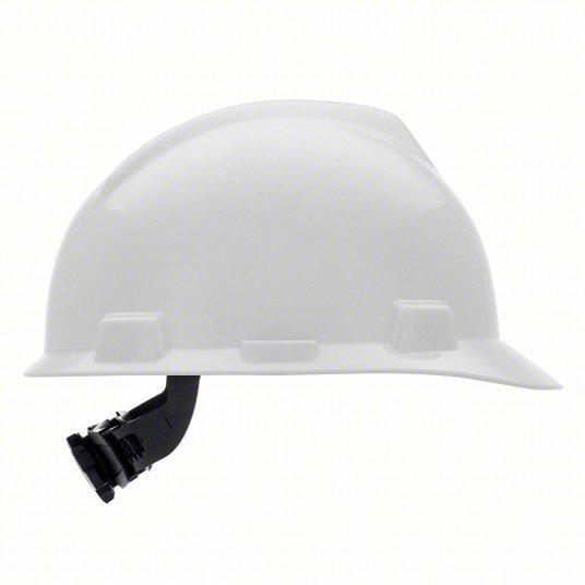 MSA 475358 Hard Hat White, No Graphics, Ratchet (4-Point), Polyethylene, Side-Slots
