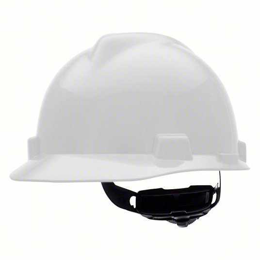 MSA 475358 Hard Hat White, No Graphics, Ratchet (4-Point), Polyethylene, Side-Slots