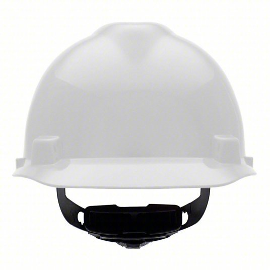 MSA 475358 Hard Hat White, No Graphics, Ratchet (4-Point), Polyethylene, Side-Slots
