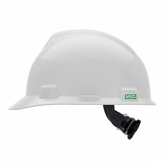 MSA C217091 Hard Hat: White, No Graphics, Ratchet (4-Point), Ratchet, Polyethylene, Side-Slots, Solid