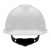 MSA C217091 Hard Hat: White, No Graphics, Ratchet (4-Point), Ratchet, Polyethylene, Side-Slots, Solid