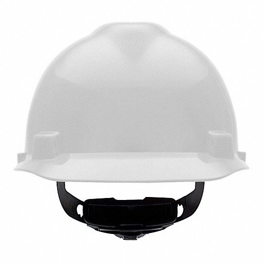 MSA C217091 Hard Hat: White, No Graphics, Ratchet (4-Point), Ratchet, Polyethylene, Side-Slots, Solid