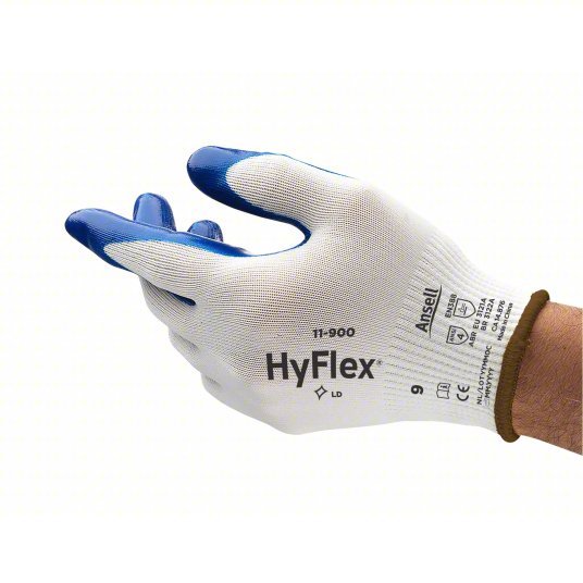 Hyflex 11-900 Coated Gloves M ( 8 ), Smooth, Nitrile, Palm, Dipped, ANSI Abrasion Level 4, Knit Cuff, 1 PR