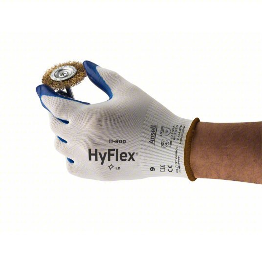 Hyflex 11-900 Coated Gloves L (9), Smooth, Nitrile, Palm, Dipped, ANSI Abrasion Level 4, Knit Cuff, 1 PR